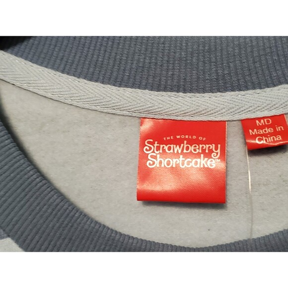 Strawberry Shortcake Women’s Cropped Sweatshirt Blue Striped Size MEDIUM - NWT - Picture 5 of 7
